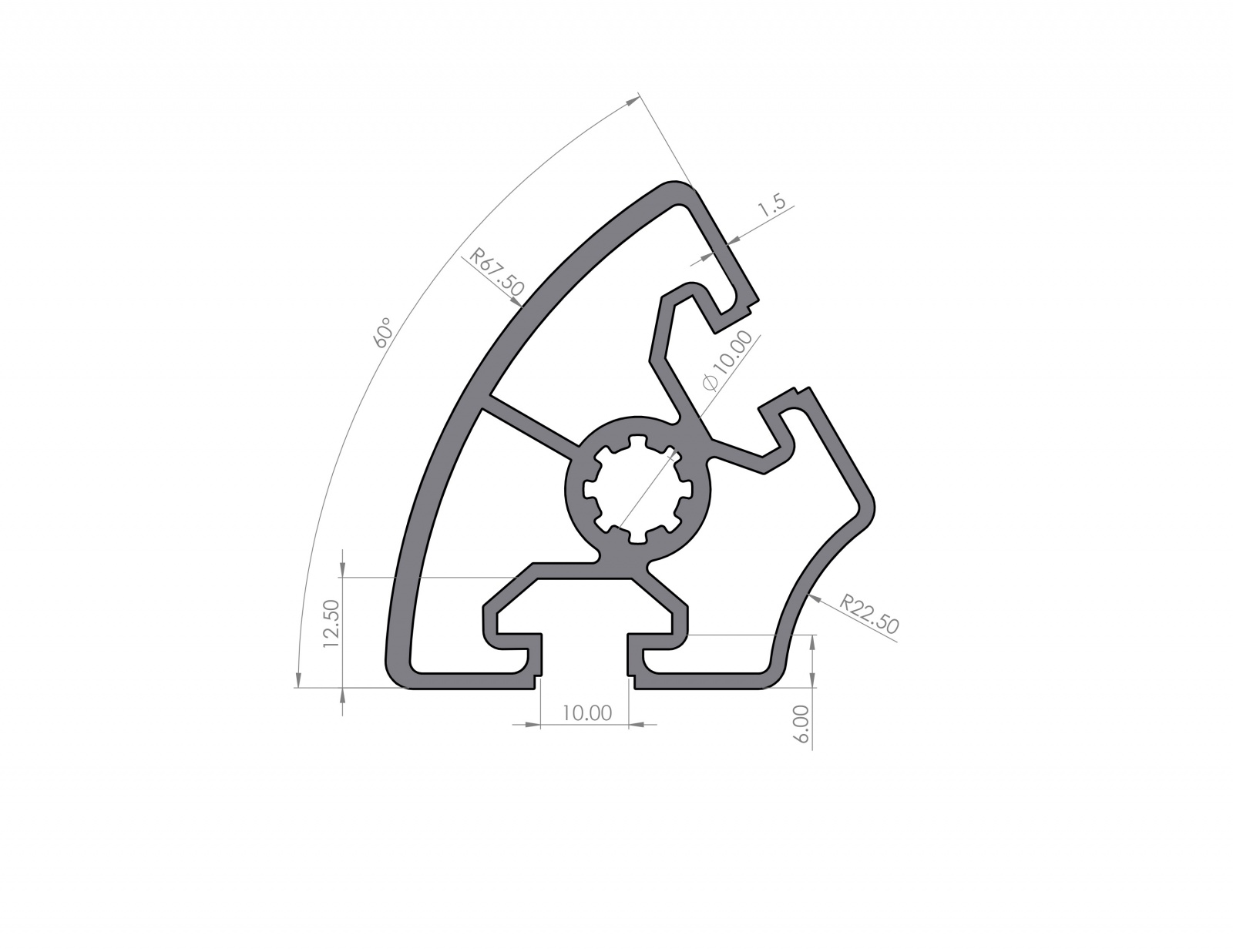 Aluminum profile R45-60° groove 10 B type